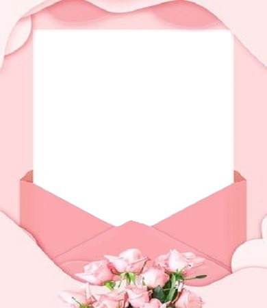 carta y rosas rosadas. Φωτομοντάζ