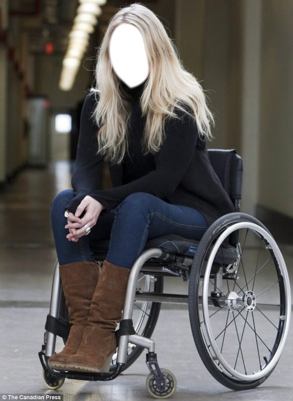 Blonde Woman In A Wheelchair Montaje fotografico
