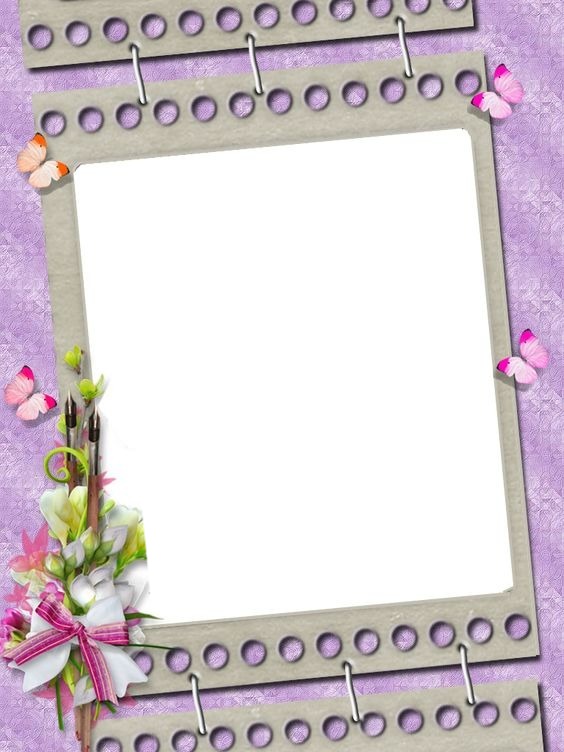 marco lila, flores y mariposas, para una foto. Fotomontagem