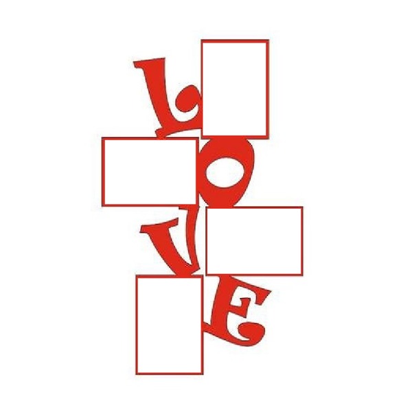 Love, letras y marcos rojo, para 4 fotos. Photo frame effect