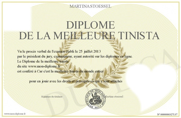Diplome de la meilleure tinista Fotoğraf editörü