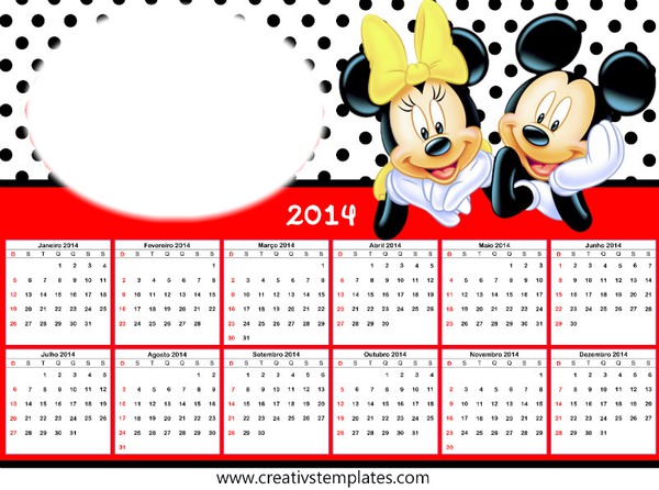 Calendário 2014 Minnie e Mickey Photo frame effect