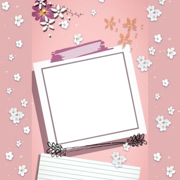marco y florecillas blancas, fondo rosado. Fotomontáž