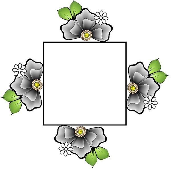 marco y flores grises. Fotomontage