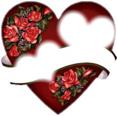 2 cadres coeur dans un coeur avec des roses Фотомонтаж