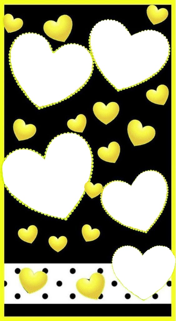 corazones amarillos, collage 5 fotos. Photo frame effect