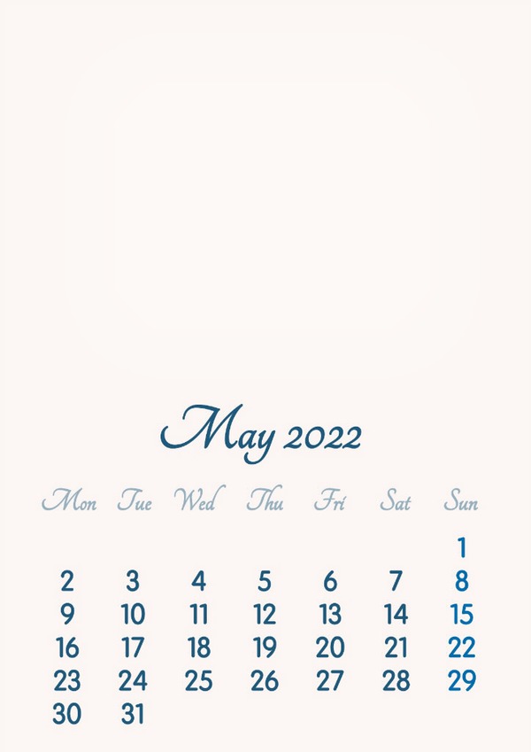 May 2022 // 2019 to 2046 // VIP Calendar // Basic Color // English Fotomontagem