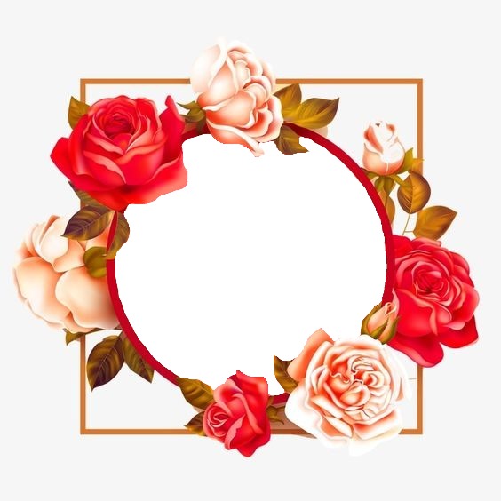 marco y corona de rosas rojas y rosadas. Fotomontáž
